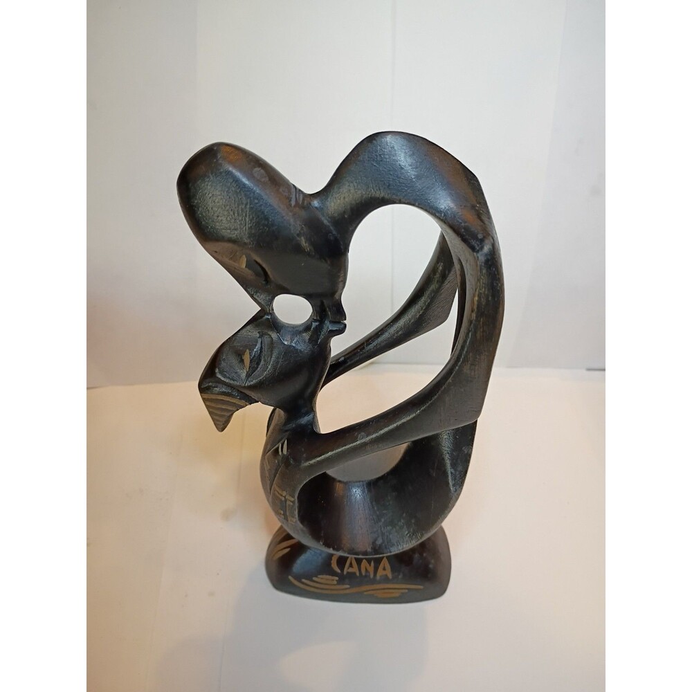 Kissing Couple Hand Carved Wooden Large Figure Statue Punta Cana Folk Art 8"